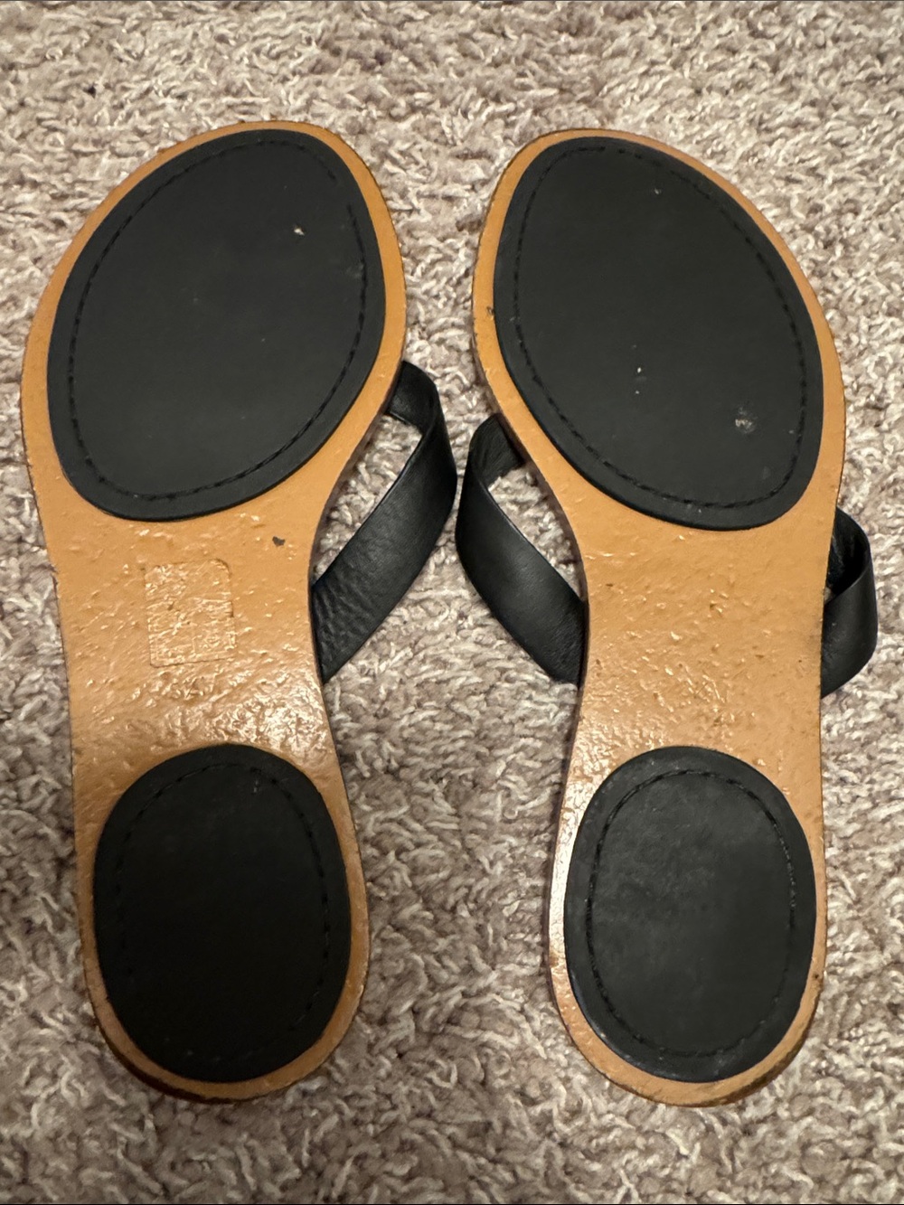 Tory Burch Black Strap Tan Footbed Logo Thong Sandals - Picture 4 of 4